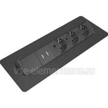 Розеточный блок Kondator 935-F300B, выдвижной, чёрный